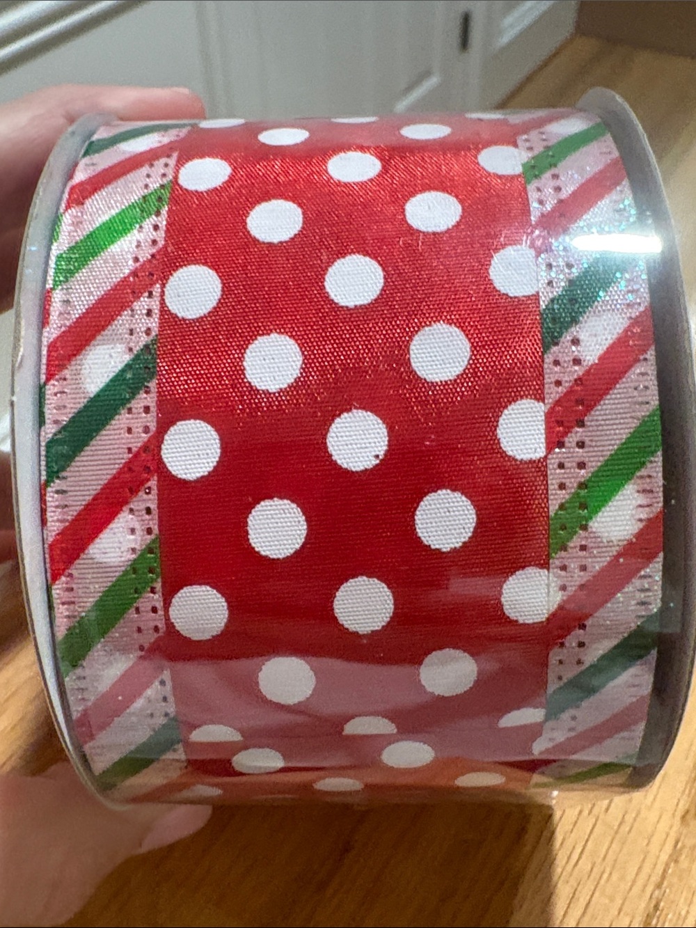 Holiday Red Polka Dot & Candy Stripe Wired Ribbon Roll